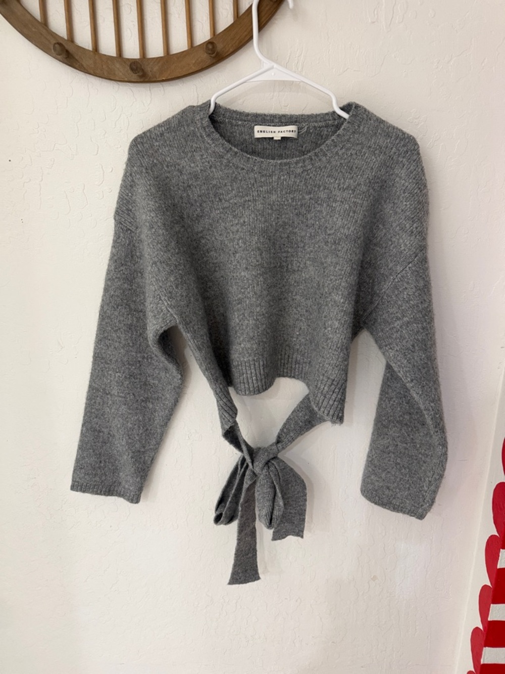 English Factory Tie Back Twofer Sweater Gray Open Back XS - Picture 3 of 5